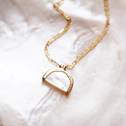 Gold Rainbow Mother of Pearl Shell Chain Necklace - Ānuenue