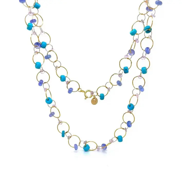 Turquoise Amethyst Circle Interlink Necklace