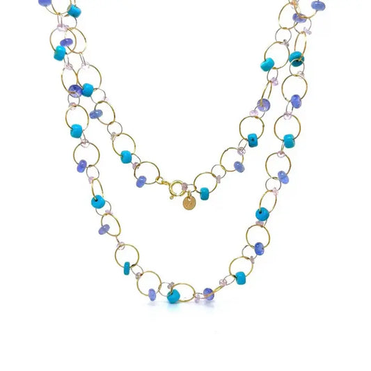 Turquoise Amethyst Circle Interlink Necklace