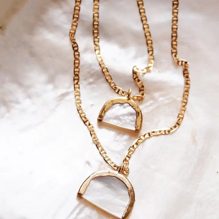 Gold Rainbow Mother of Pearl Shell Chain Necklace - Ānuenue