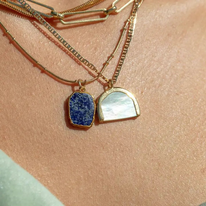 Gold Rainbow Mother of Pearl Shell Chain Necklace - Ānuenue