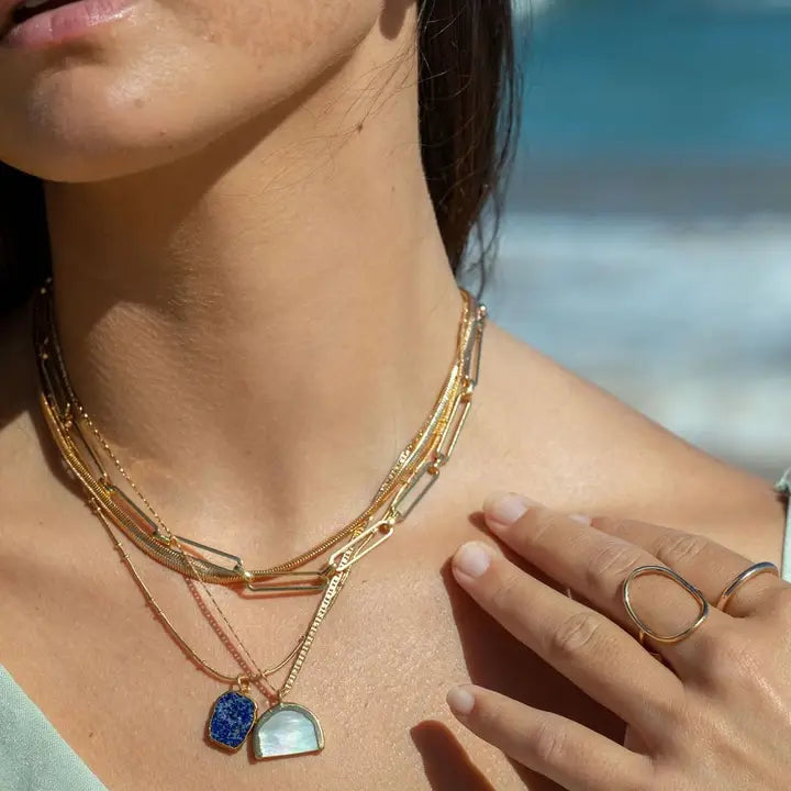 Gold Rainbow Mother of Pearl Shell Chain Necklace - Ānuenue